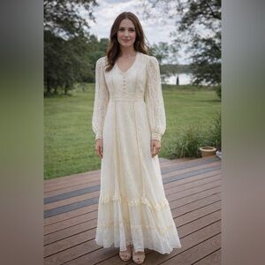 Vtg 70’s Gunne Sax by Jessica Prairie Dress Lace Corset Bodice Cottagecore Sz 5